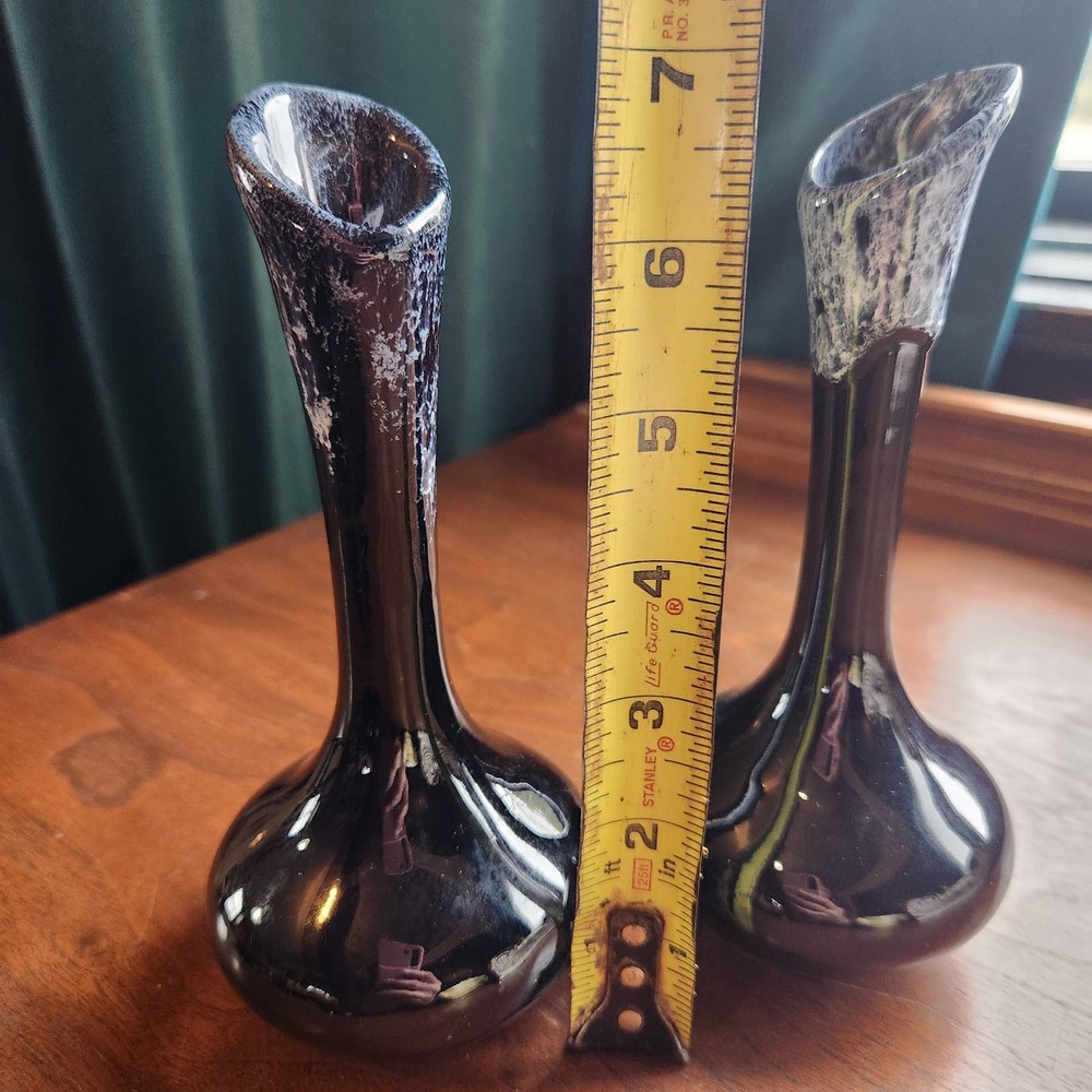 PAIR Van Briggle Pottery Bud Vases, Black w Drip glaze, glossy - Picture 7 of 7